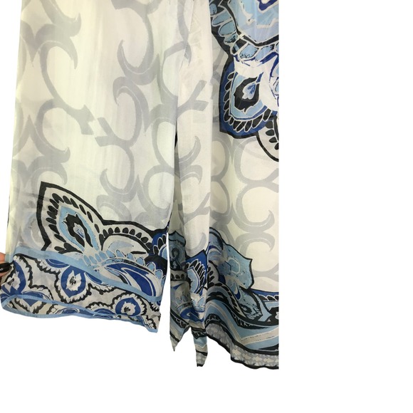 Hale Bob Women's Silk Beaded Tunic Top White & Blue Persian Floral Print Sheer S - Picture 8 of 11